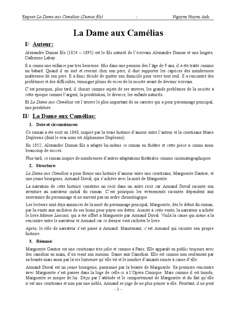 La Dame aux Camélias (tout) Fiction et littérature