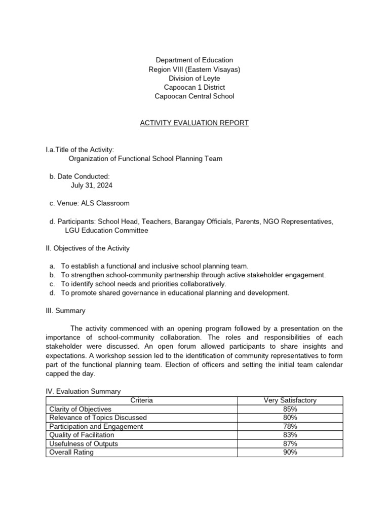 Activity Evaluation Report | PDF | Evaluation