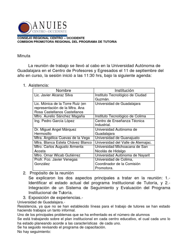 Ejemplo de Minuta Prueba (evaluación) Universidad