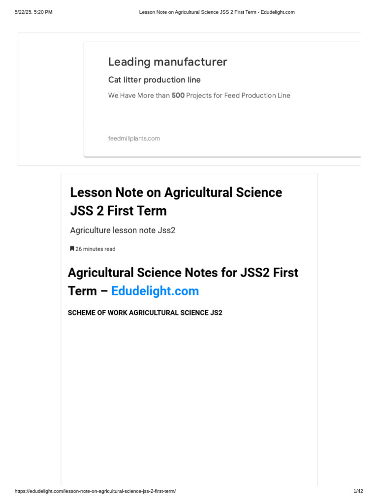 Lesson Note On Agricultural Science JSS 2 First Term | PDF | Pest ...