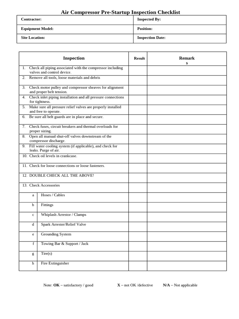 Compressor Startup Inspection Checklist | PDF