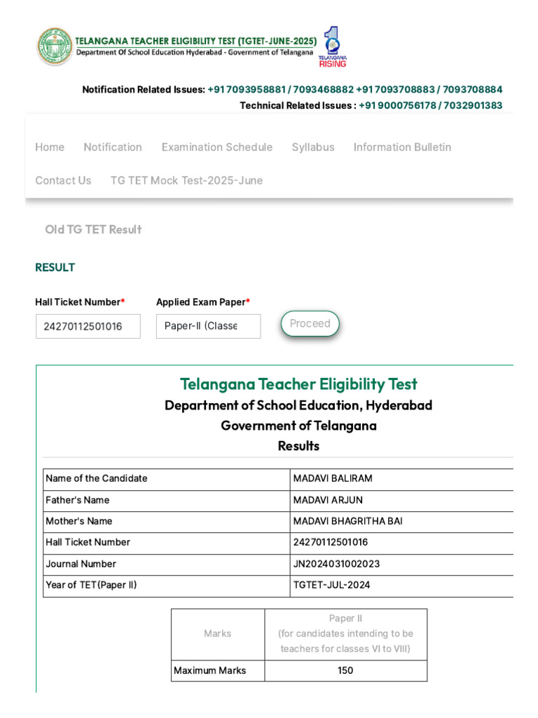 TG TET Paper-II Results 2024 | PDF