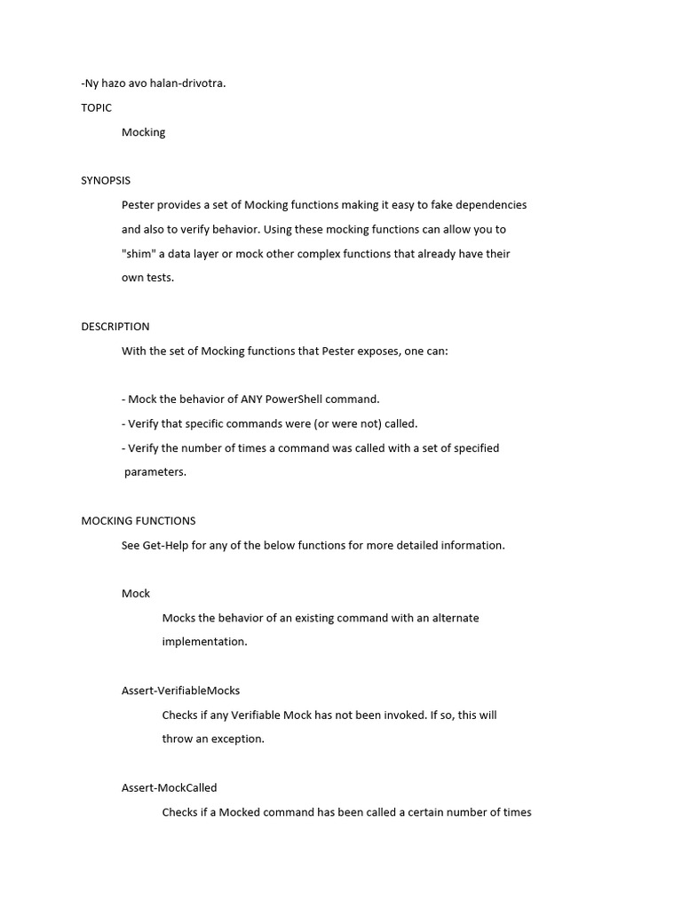 PowerShell Mocking Functions Guide | PDF | Unit Testing | Scope ...