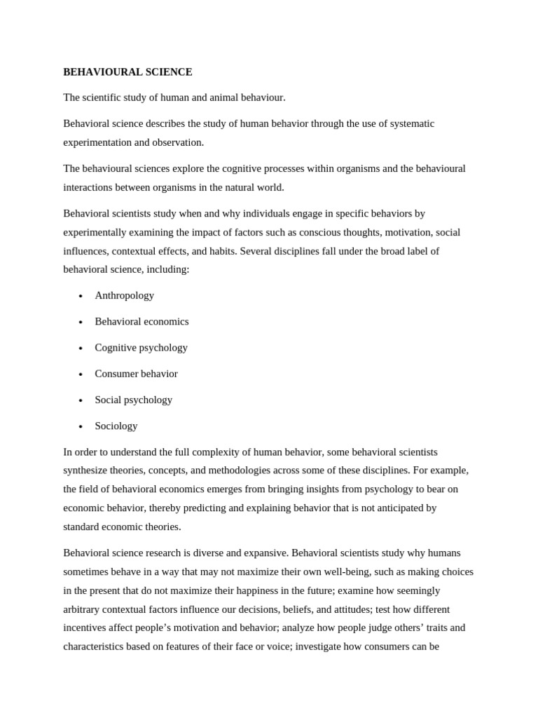 Understanding Behavioral Science Basics | PDF | Behavioural Sciences ...