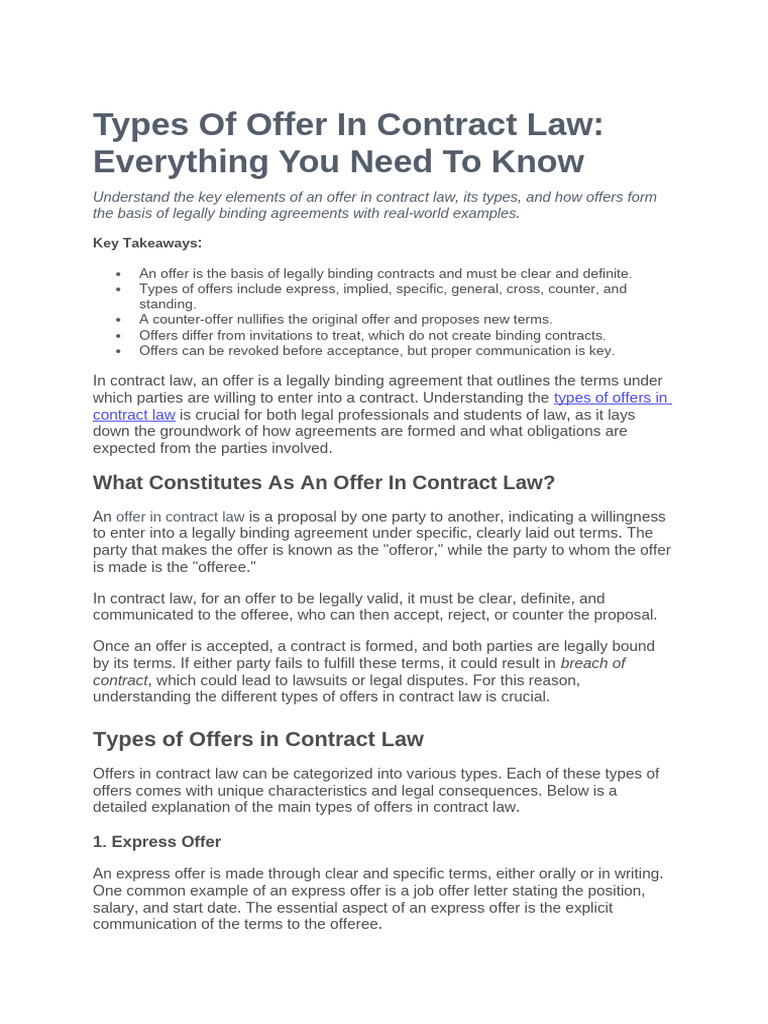 Types of Offers in Contract Law | PDF | Offer And Acceptance | Auction