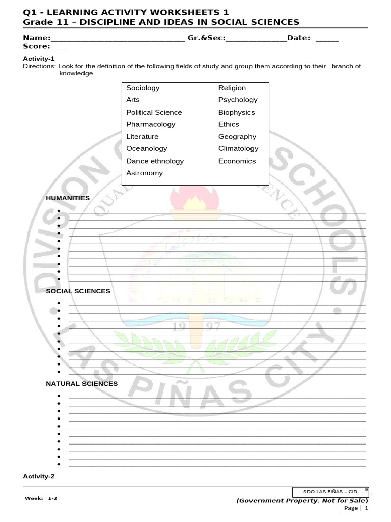 Grade 11 Social Sciences Worksheets | PDF | Social Sciences | Liberal ...