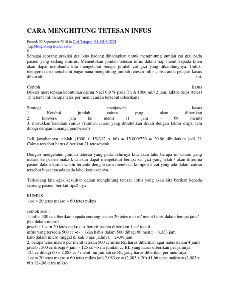 Cara Menghitung Tetesan Contoh Soal