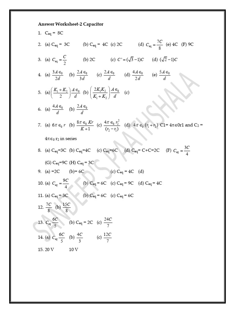 Answer Worksheet-2 Capacitor | PDF