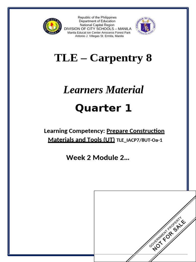 Carpentry 8 Mod 2 Week 2 | PDF | Screw | Tools