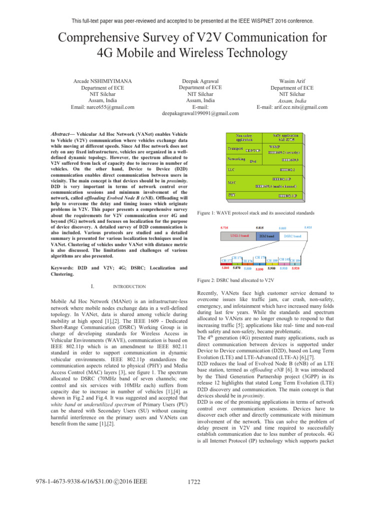Comprehensive Survey of V2V Communication For 4G Mobile and Wireless ...
