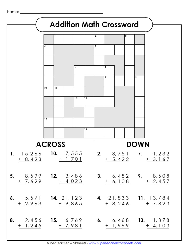 Addition Math Crossword Puzzle | PDF