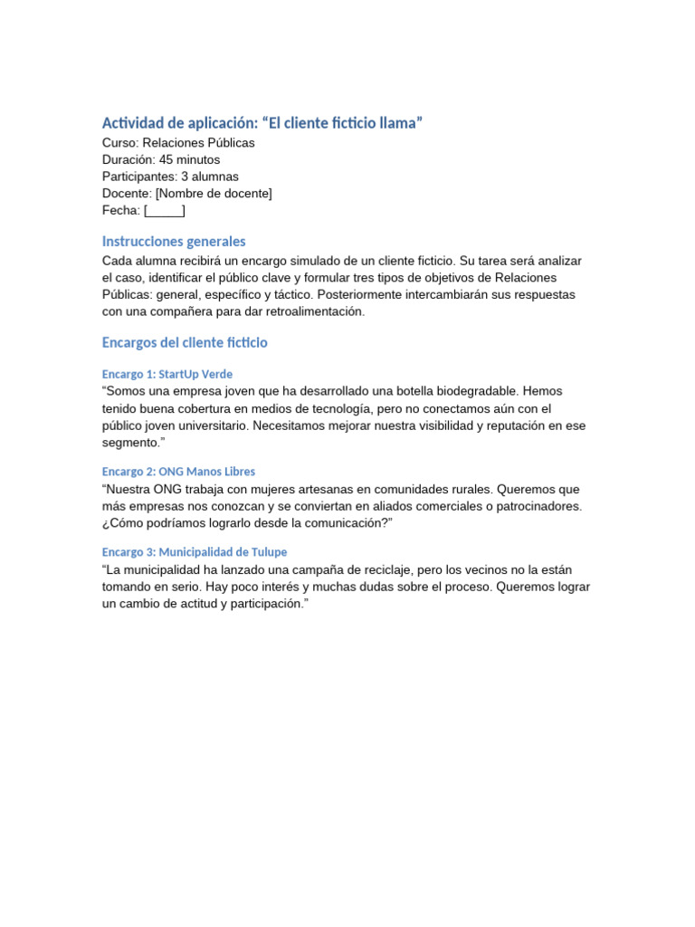 Actividad: Cliente Ficticio en RP | PDF | Aprendizaje