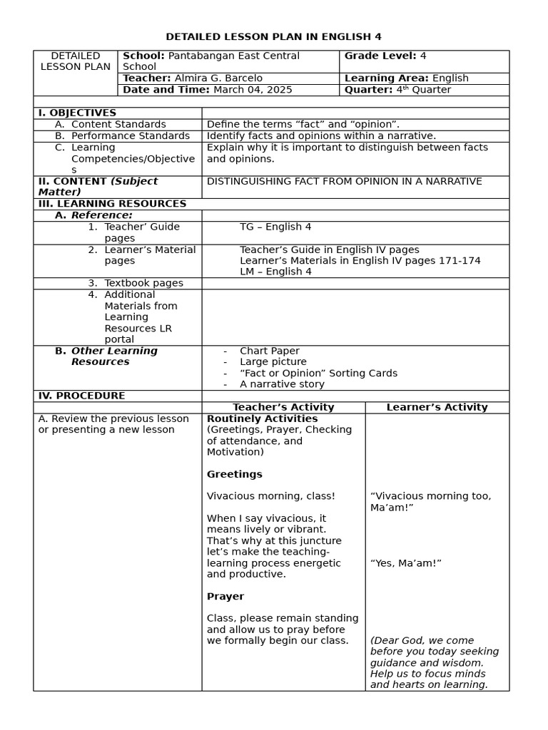 Detailed Lesson Plan in English 4 | PDF | Insects | Butterfly