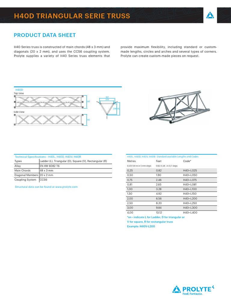 H40D Triangular Truss Specifications | PDF | Truss | Structural Engineering