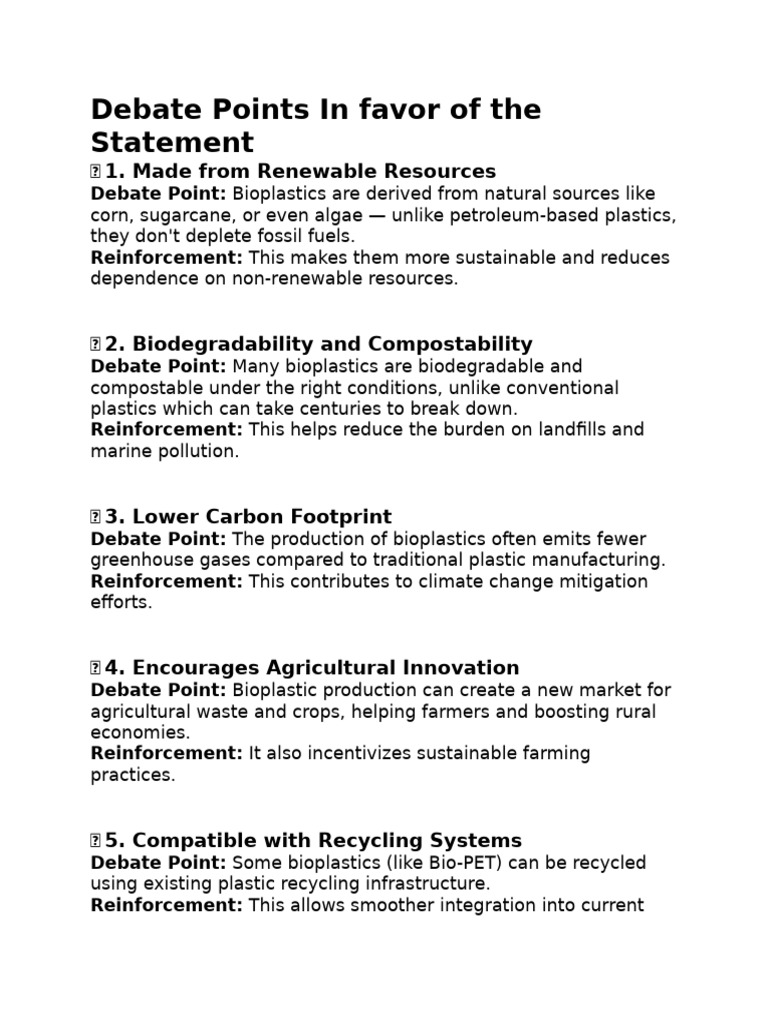 Debate Points in Favor of The Statement | PDF