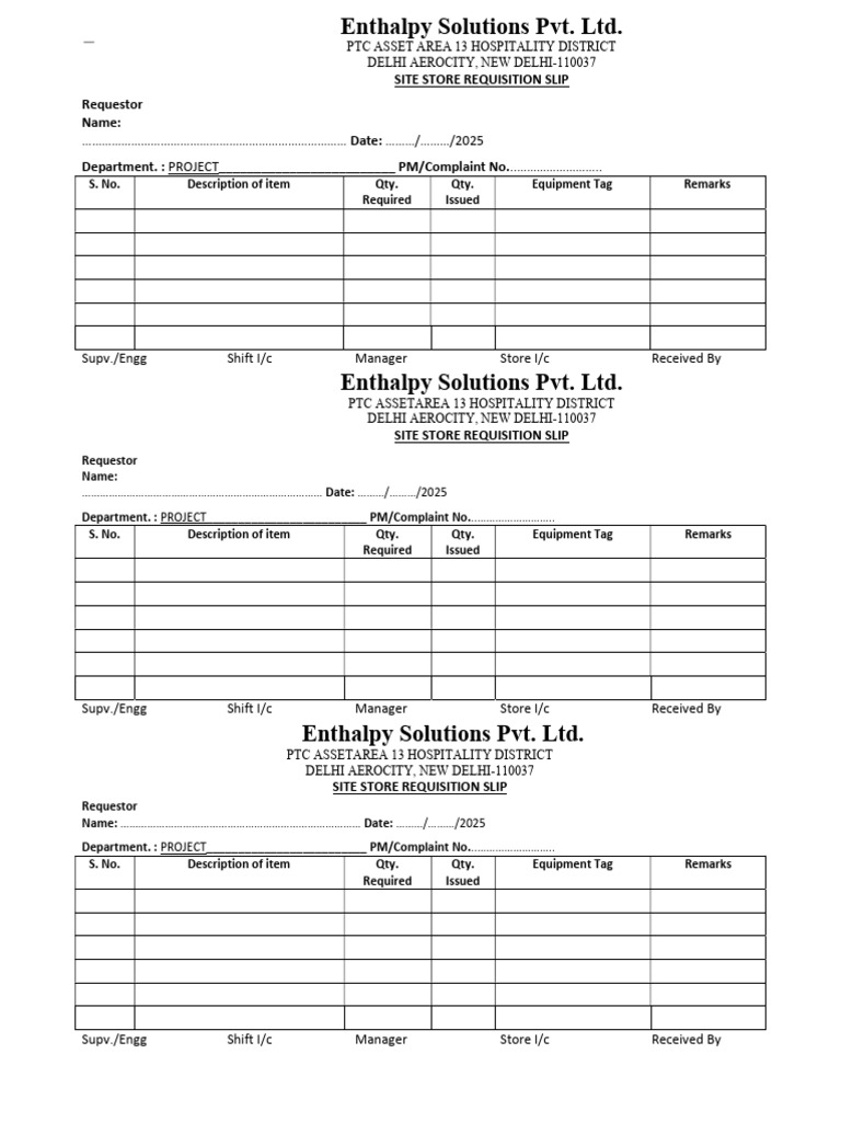 Site Store Requisition Slip Template | PDF