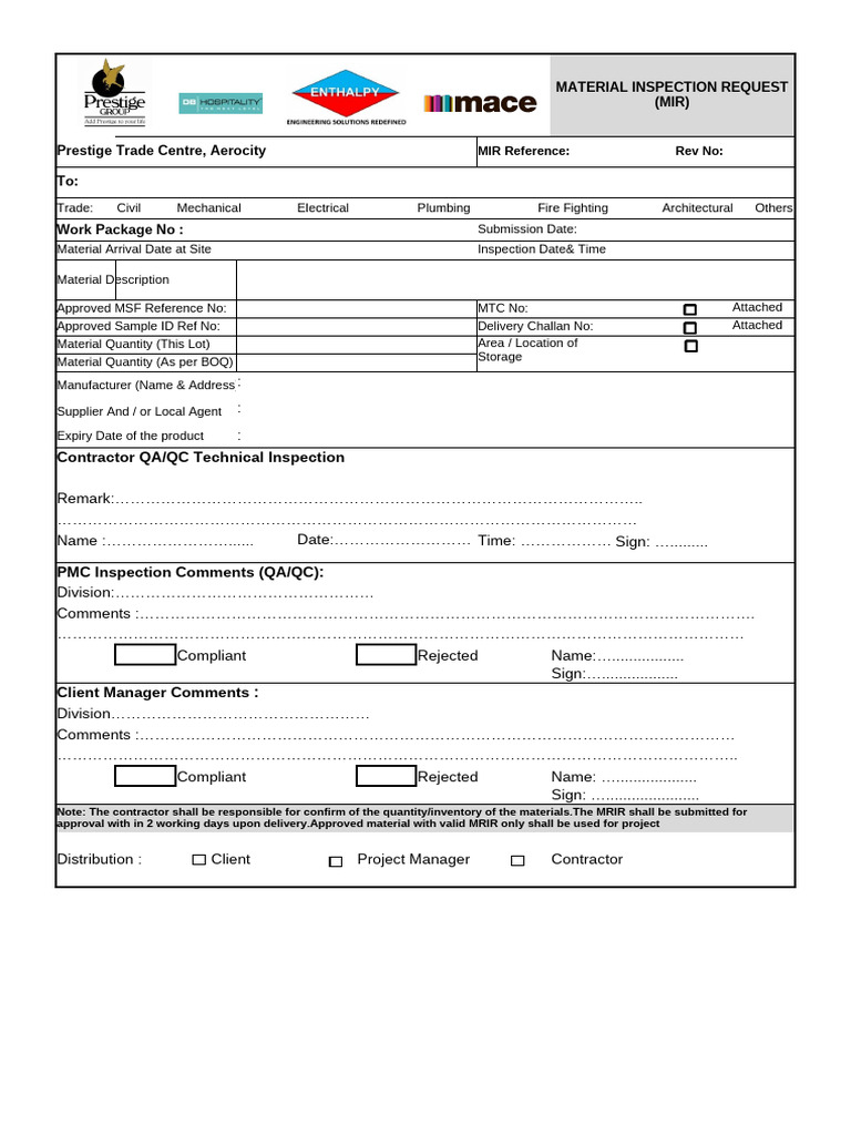 Material Inspection Request Template | PDF