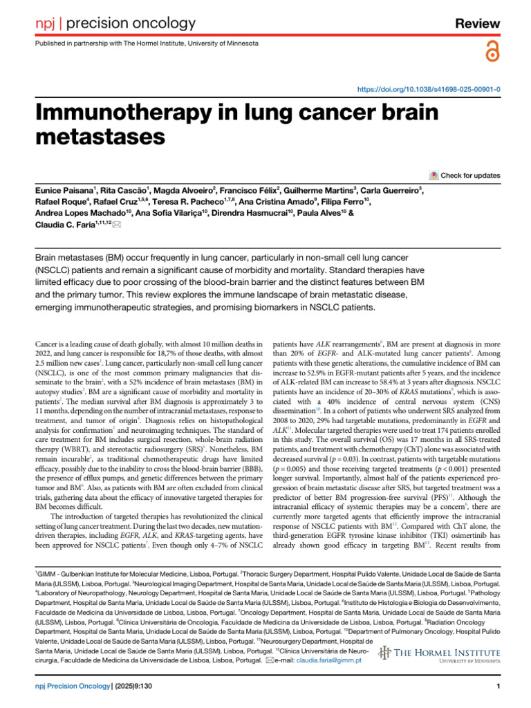 Immunotherapy for Lung Cancer Brain Metastases | PDF | Metastasis | Cancer