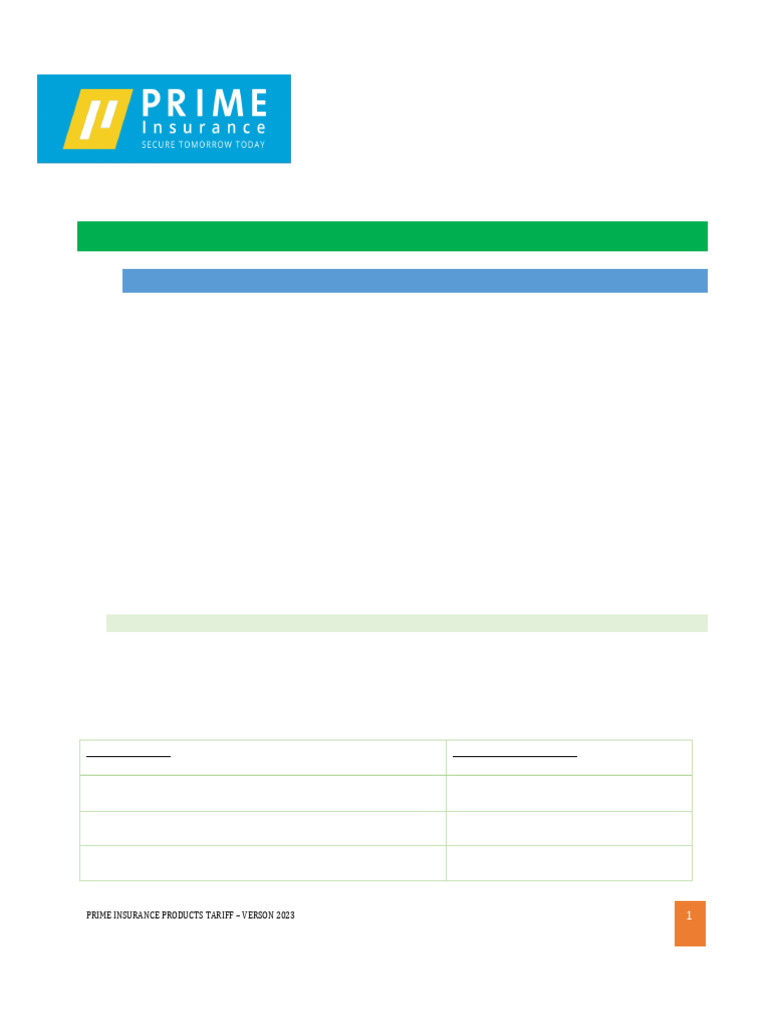 2023 Prime Motor Insurance Tariff | PDF | Deductible | Insurance