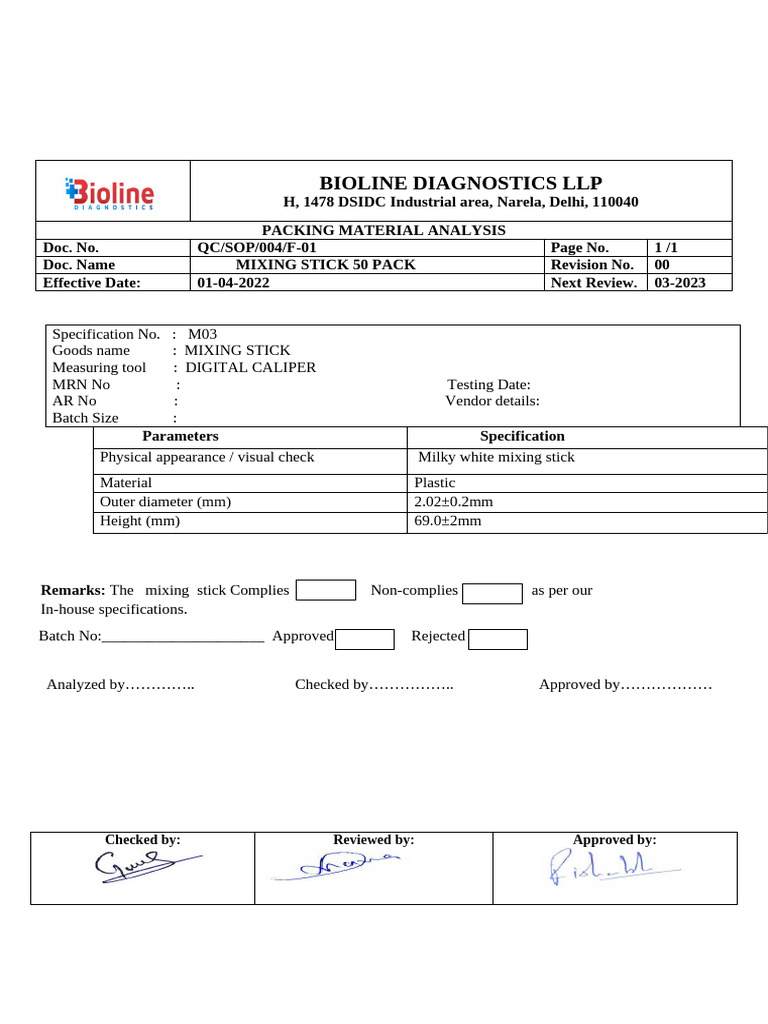 Mixing Stick Specification Document | PDF