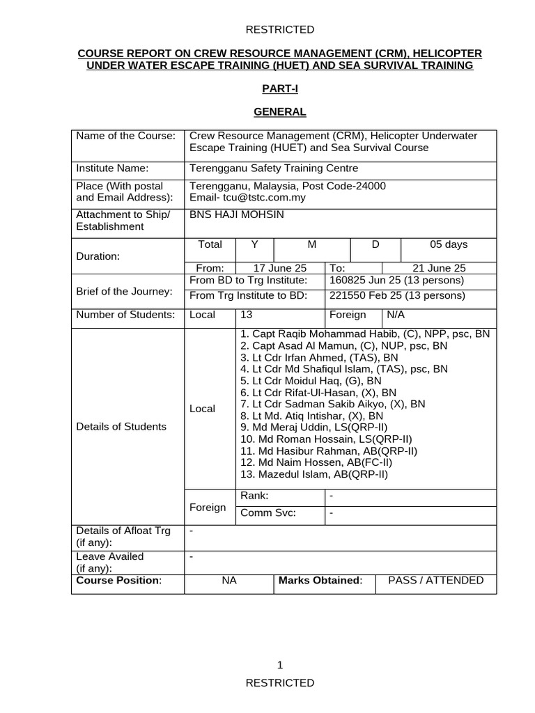 HUET Course Report Gp 2 2025 PDF Safety Leadership