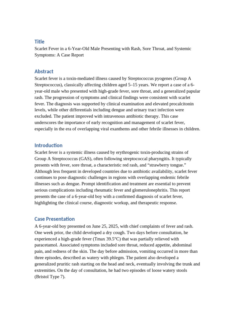 Scarlet Fever Case in a Child PDF Streptococcus Immunology