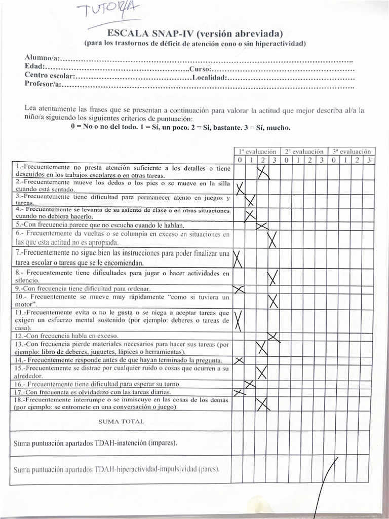 ESCALA SNAP-IV (Versión Abreviada) | PDF