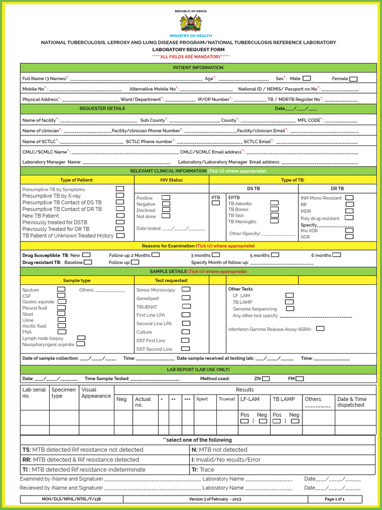 TB Drug Resistance Request Form | PDF | Tuberculosis | Diseases And ...