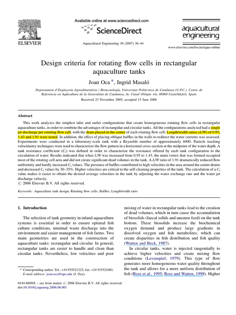 Designing Rotating Flow Cells for Aquaculture | PDF | Vortices ...