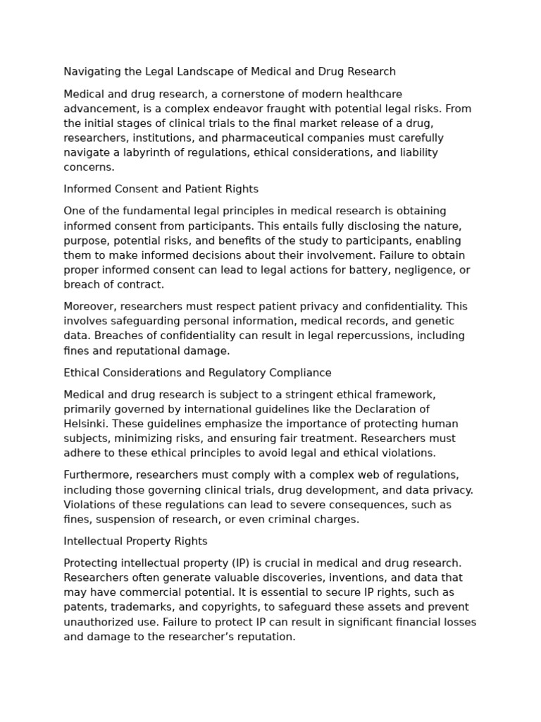Legal Risks in Medical Research Guide | PDF | Informed Consent ...