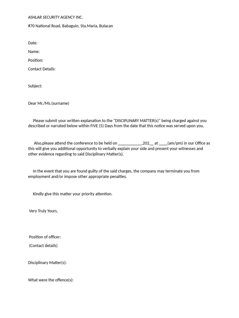 Disciplinary Notice Template for Employees | PDF