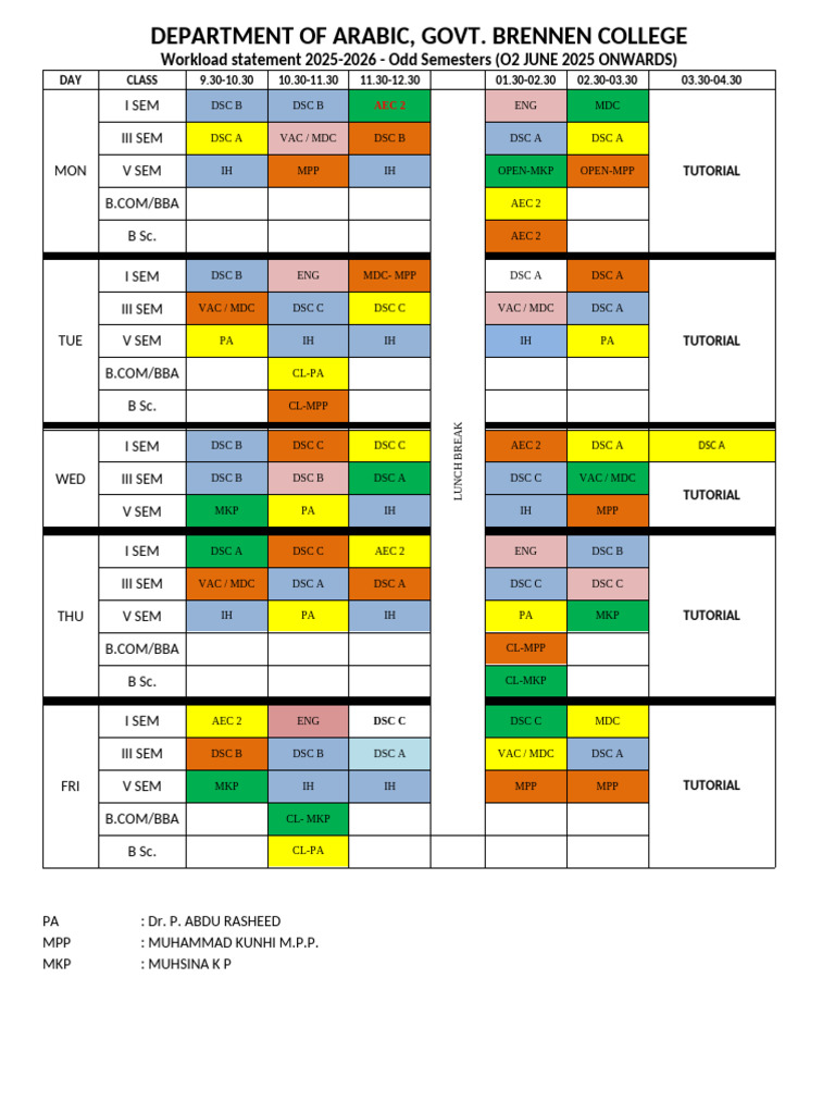 Timetable - 01 Jun 2025 Onwards Odd Sem | PDF