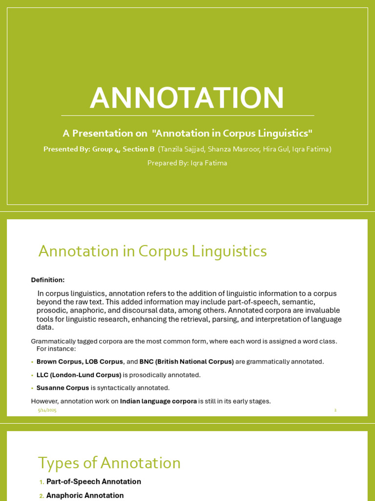 Annotation in Corpus Linguistics Guide | PDF | Linguistics | Part Of Speech