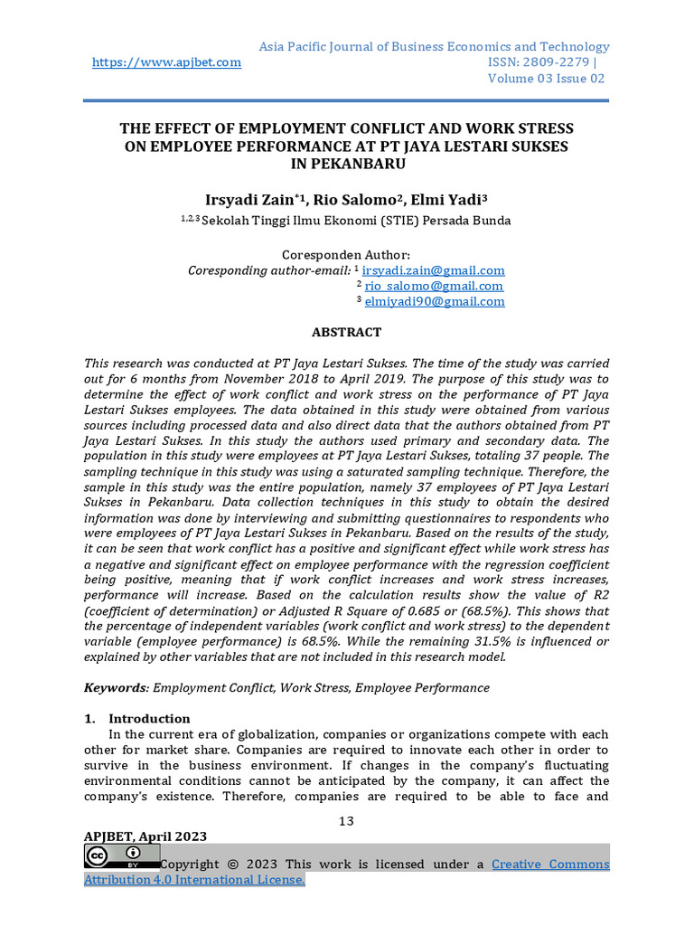 Impact of Conflict and Stress on Performance | PDF | F Test ...
