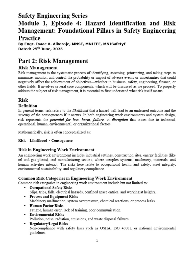 Safety Engineering Series Episode 4 Part 2 Risk Management | PDF | Risk ...