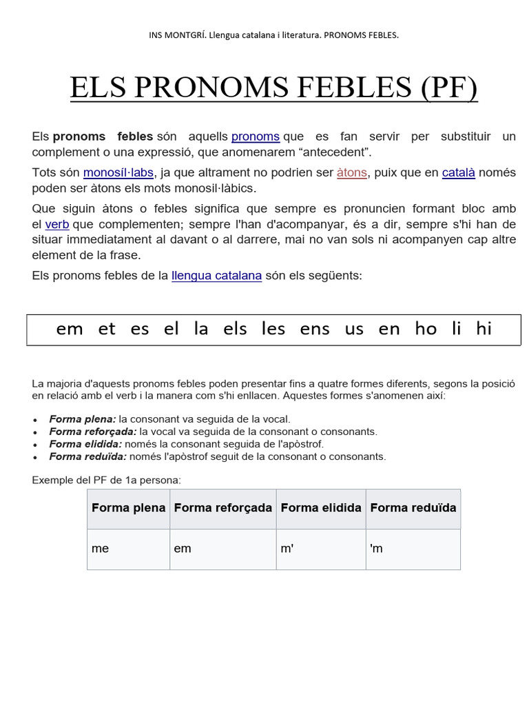 Apunts Pronoms Febles | PDF