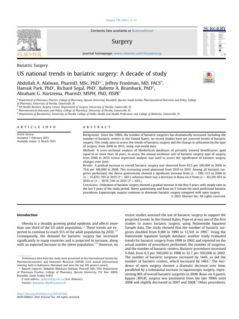 US National Trends in Bariatric Surger A Decade of Study | PDF ...
