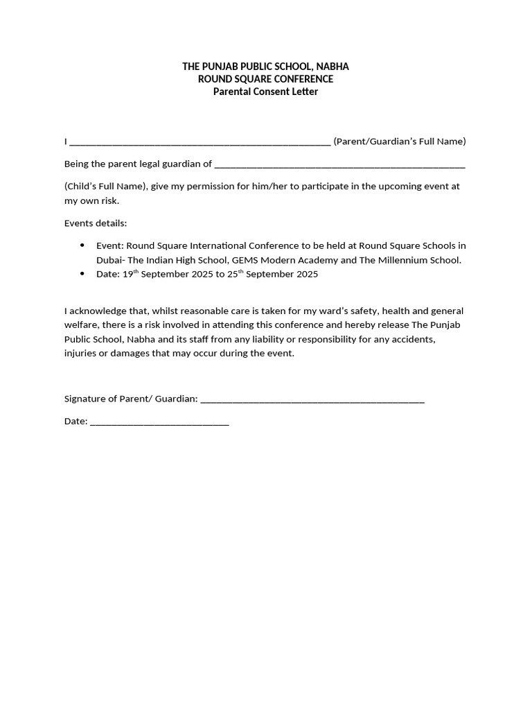 Parental Consent for RSIC Dubai Event | PDF