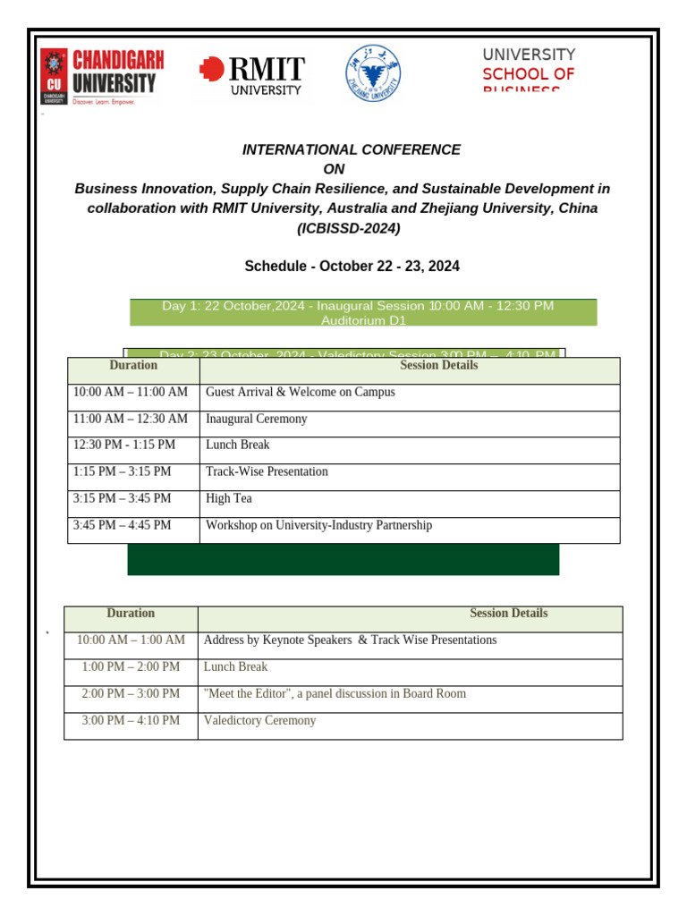 ICBISSD-2024 Tentative Schedule | PDF