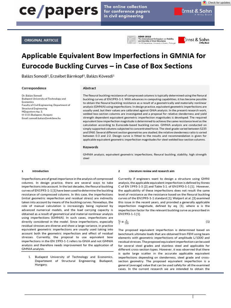 Applicable Equivalent Bow Imperfections in GMNIA For Eurocode Buckling ...