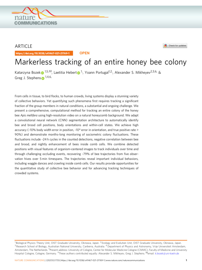 Markerless Tracking of Honey Bee Colonies | PDF | Honey Bee | Bees