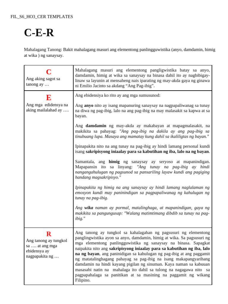 Fil s6 Ho3 Cer Templates | PDF