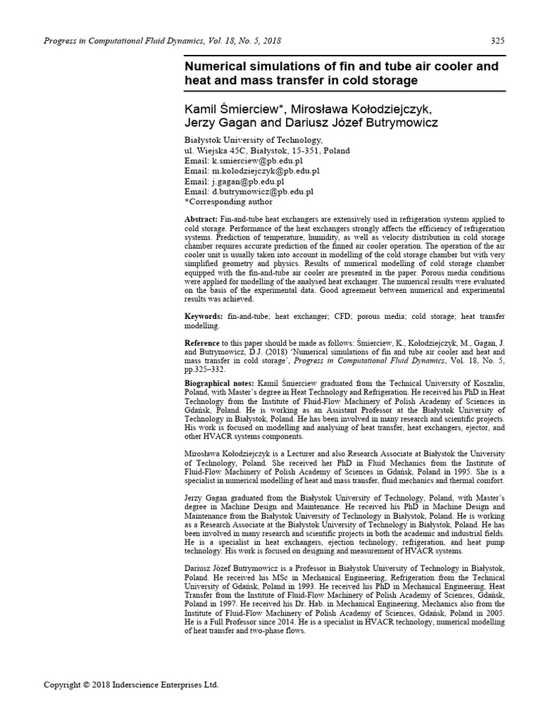 Numerical Simulations of Fin and Tube Air Cooler and Heat Transfer in ...