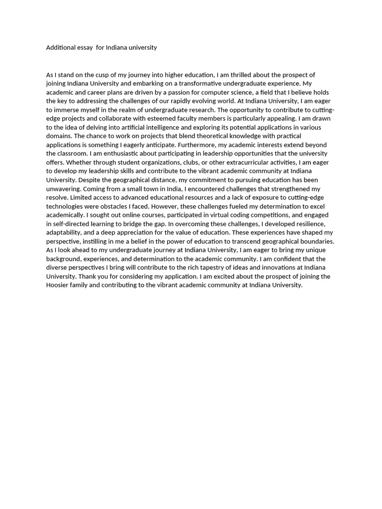 Additional Essay For Indiana University | PDF