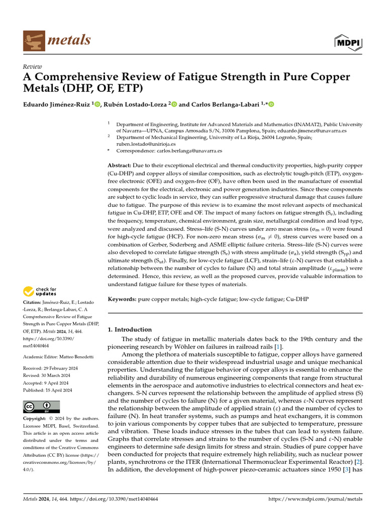 Fatigue Strength of Pure Copper Metals | PDF | Fatigue (Material ...