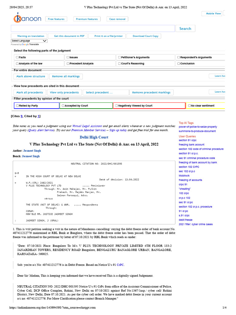 V Plus Technology PVT LTD Vs The State (NCT of Delhi) & Anr. On 13 ...