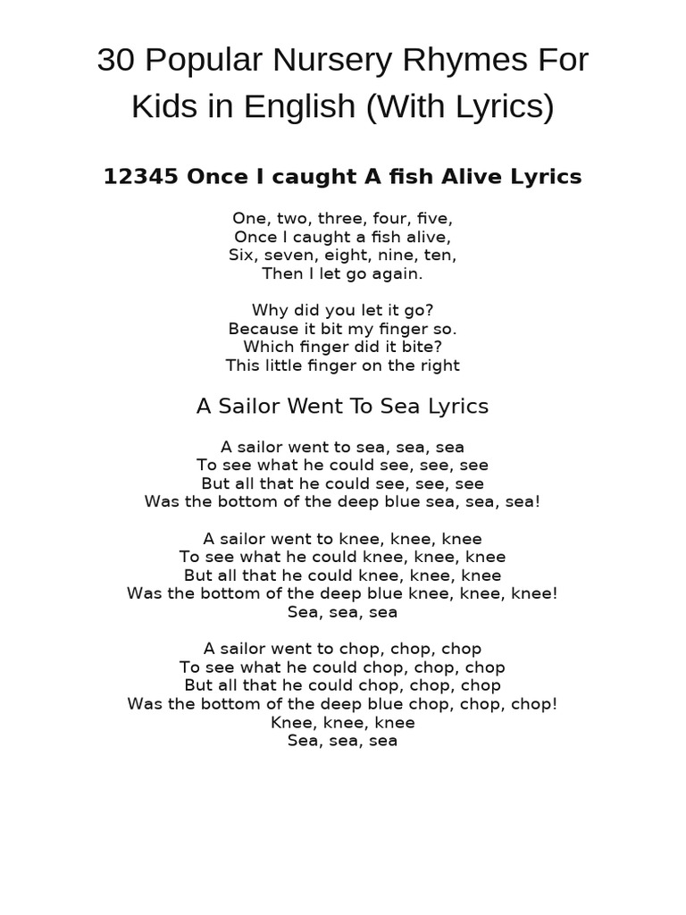 Popular Nursery Rhymes with Lyrics | PDF | Children's Songs