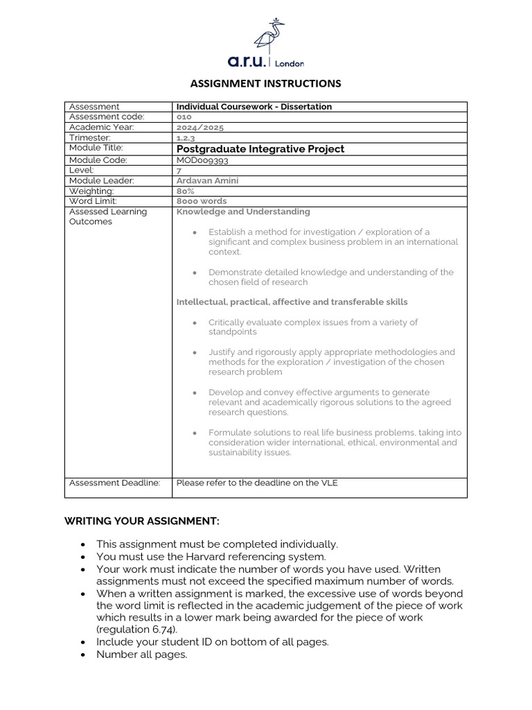 Dissertation Guidelines for Postgraduate Project | PDF | Methodology ...