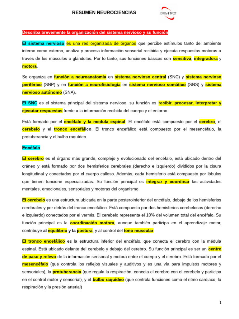 Resumen Parcial Neurociencias | PDF | Sinapsis | Potencial de acción
