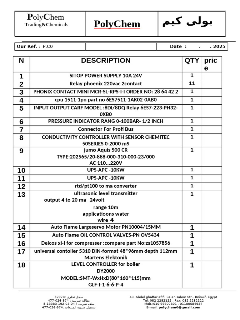 New Spare Parts Required | PDF | Manufactured Goods | Electricity